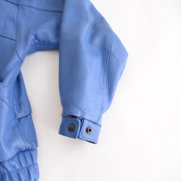 Women's Blue Leather Jacket - Picture 6 of 14